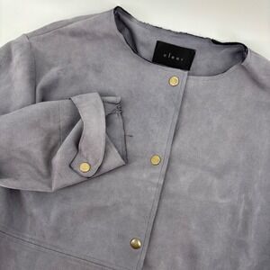 Clear Faux Suede Longline Duster Coat Womens Size F Grey Excellent Snap‎ Front